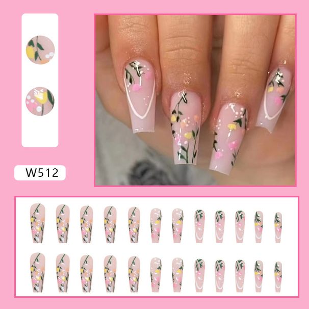 Long Ballet Tulip Flowers Nail Art Cute Fresh Girl Style Nail Spring Romantic Girl Style Nail Piece_viptrois.com