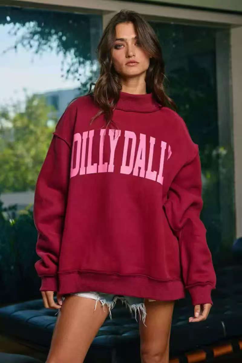 Europe, America 2026 Autumn And Winter New Couple Print Letter Round Neck Long Sleeve Loose Versatile Sweater_viptrois.com