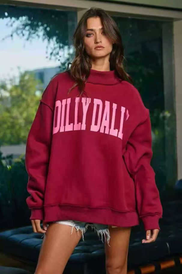 Europe, America 2026 Autumn And Winter New Couple Print Letter Round Neck Long Sleeve Loose Versatile Sweater_viptrois.com