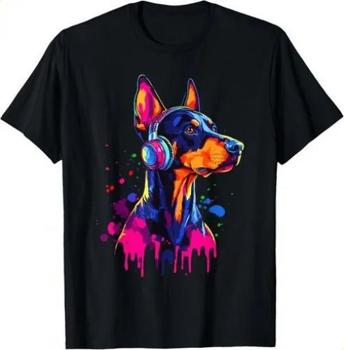 T-shirtdoberman Lover Pop Art 2026 Wearing Headphones Funny Dober_viptrois.com