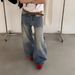 American High Street Cleanfit Bamboo Pattern Distressed Curved Jeans For Boys Straight Leg Slightly Flared Pants Trendy_viptrois.com