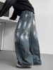 Men's Distressed Splatter Paint Jeans – Vintage-Inspired Streetwear Baggy Denim Pants, Oversized Straight-Leg With Artistic Graffiti Wash_viptrois.com
