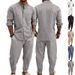 Men's Linen Jacquard Striped Shirt And Trousers Set Style Casual Spring/Summer Loose Fit Stand Collar Long Sleeve_viptrois.com