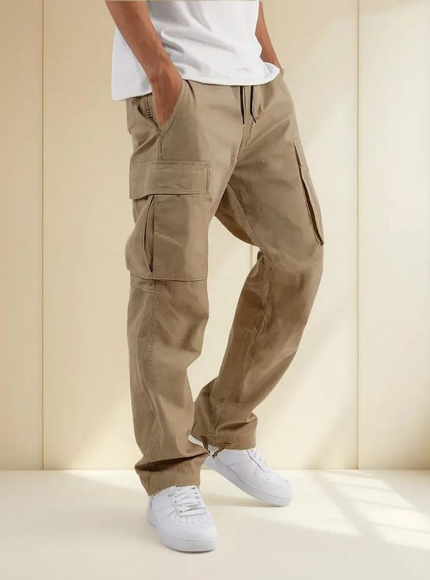 Men's Cargo Pants With Drawstring Waist & Multiple Pockets - Comfortable Workwear Casual Trousers For Outdoor & Daily Wear_viptrois.com