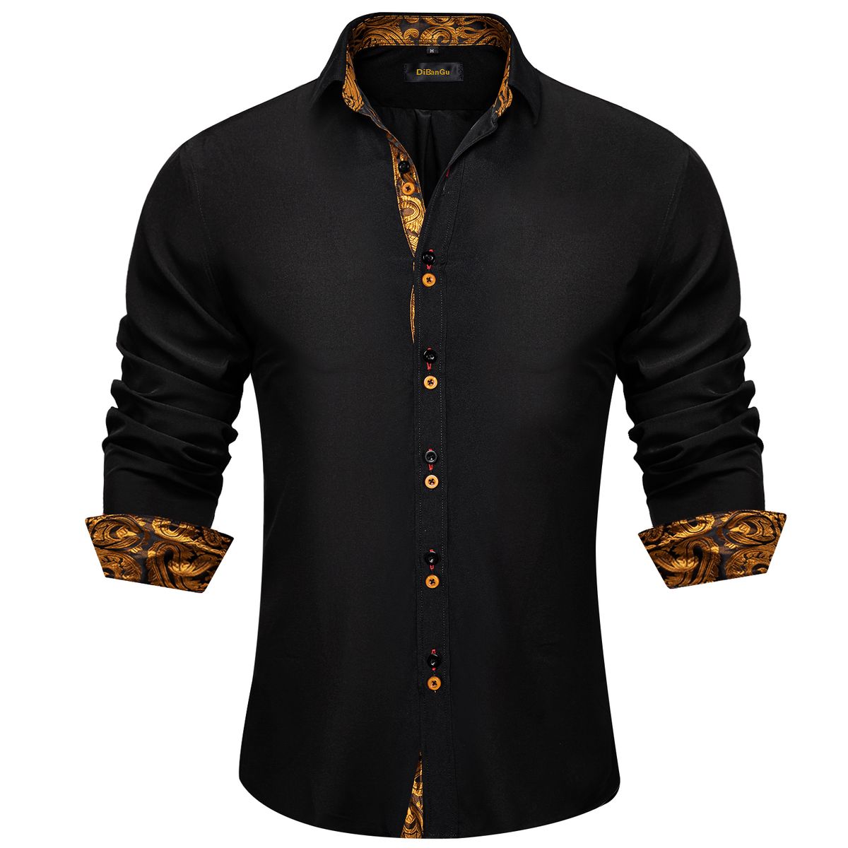 DiBanGu Herren-Hemd, Langärmelig, Schwarz, Einfarbig, Paisley-Farbkontrast, Modisches Hemd Für Herren, Button-Down-Kragen, Herrenbekleidung_viptrois.com
