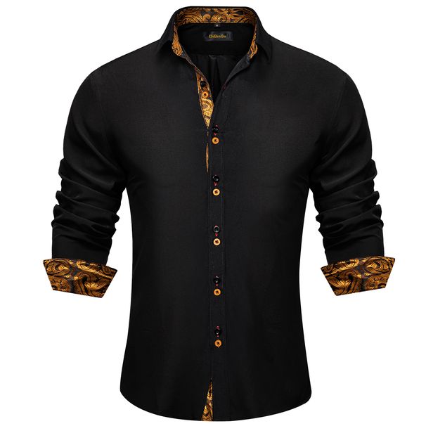 DiBanGu Herren-Hemd, Langärmelig, Schwarz, Einfarbig, Paisley-Farbkontrast, Modisches Hemd Für Herren, Button-Down-Kragen, Herrenbekleidung_viptrois.com