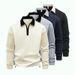 Men’s Zip-Neck Sweatshirt – Korean-Inspired Oversized Pullover With Stand Collar (Black/Navy/Beige/Grey)_viptrois.com