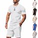 Men's Clothing European And American Cross Border Men's Simple Waffle Round Neck Short Sleeve Shorts Suit_viptrois.com