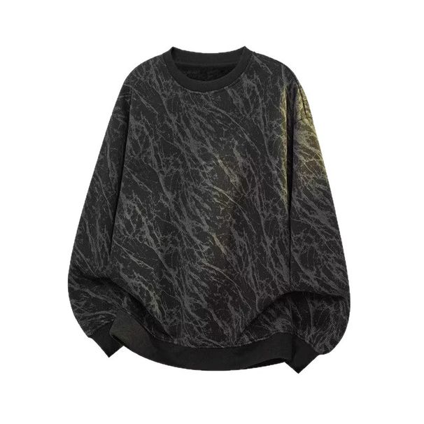 Marble Patterned Round Neck Hoodie, Trendy New Style, Fashionable Design, Versatile Loose Top_viptrois.com