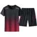 Men's Clothing New summer men's trendy loose clothing trendy brand student short-sleeved T-shirt suit gradient color five-point sleeve two-piece suit_viptrois.com