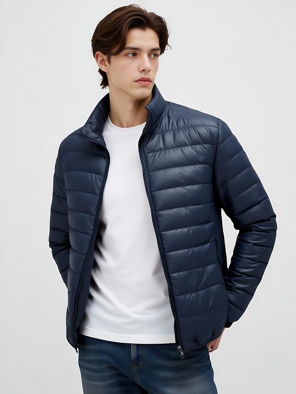 Men's Clothing Lightweight Quilted Jacket With Stand Collar, Slim Fit Winter Coat, Casual Puffer Vest In Solid Colors (Grey, Black, Navy Blue)_viptrois.com