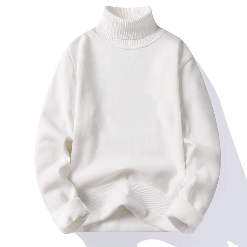 Pure Autumn Winter High Collar Solid Color Men Slim Fit Fleece Lined Warm Pullover Knitted Sweater Versatile Base Laer_viptrois.com
