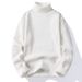Pure Autumn Winter High Collar Solid Color Men Slim Fit Fleece Lined Warm Pullover Knitted Sweater Versatile Base Laer_viptrois.com