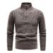 Men's Fleece-Lined Knit Sweater Jacket - Warm Winter Pullover With Stand Collar, Loose Fit, Solid Color, Plus Size Options_viptrois.com