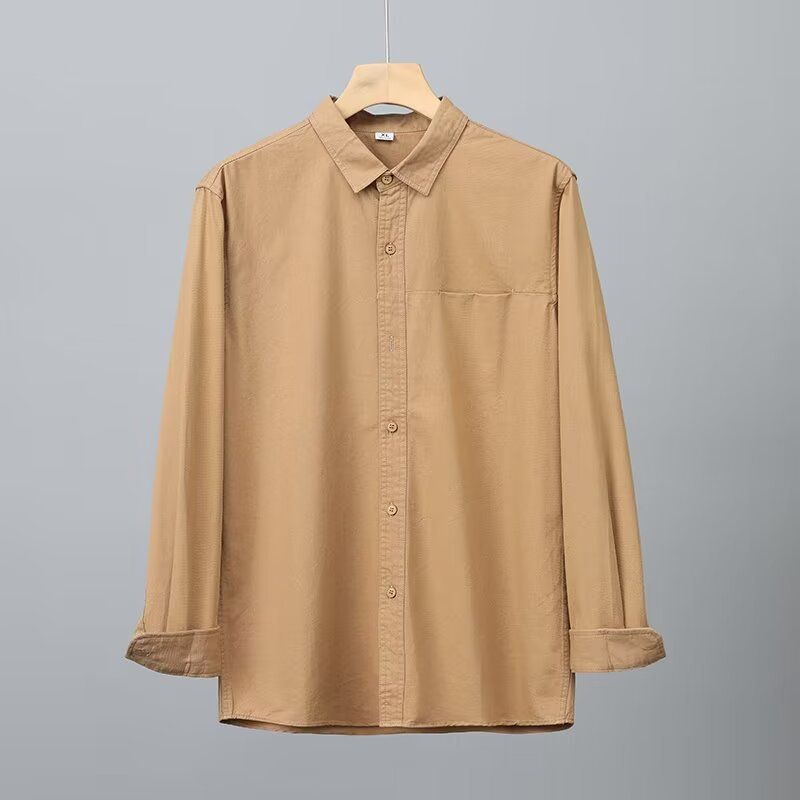 Men's Clothing Heavyweight Long Sleeved Shirt For Men Spring And Autumn Style Pure Cotton High End Casual Solid Color White Shirt Retro Jacket_viptrois.com