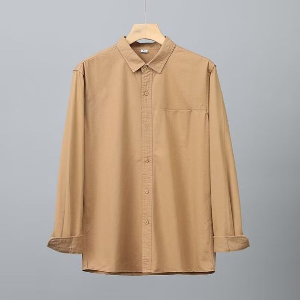 Men's Clothing Heavyweight Long Sleeved Shirt For Men Spring And Autumn Style Pure Cotton High End Casual Solid Color White Shirt Retro Jacket_viptrois.com