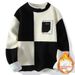 Pure Foreign Trade Winter New Pullover Round Neck Color Block Long Sleeve Fleece Lined Thickened Sweater Trendy Men's Warm_viptrois.com