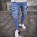 men's jeans trendy ripped knee zipper small foot trousers wholesale_viptrois.com