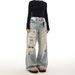 Unisex Distressed Embroidered Washed Jeans – Loose Straight Leg Denim Pants For Men & Women, Vintage Streetwear Style_viptrois.com