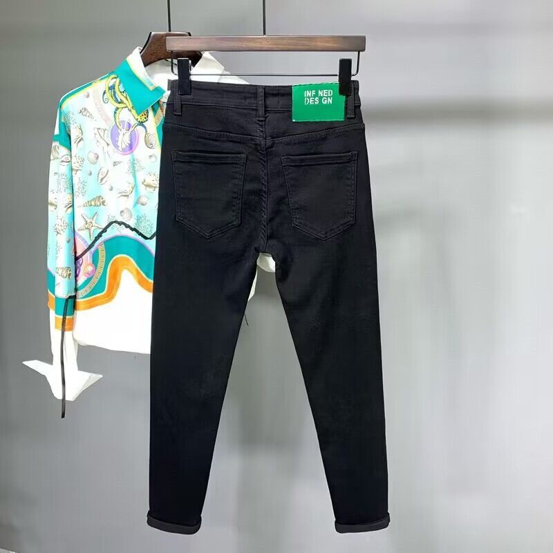Men's Clothing White Jeans Men's Summer Thin Slim Straight Pants Business Casual Men's Versatile Fashion Nine Point Pants_viptrois.com
