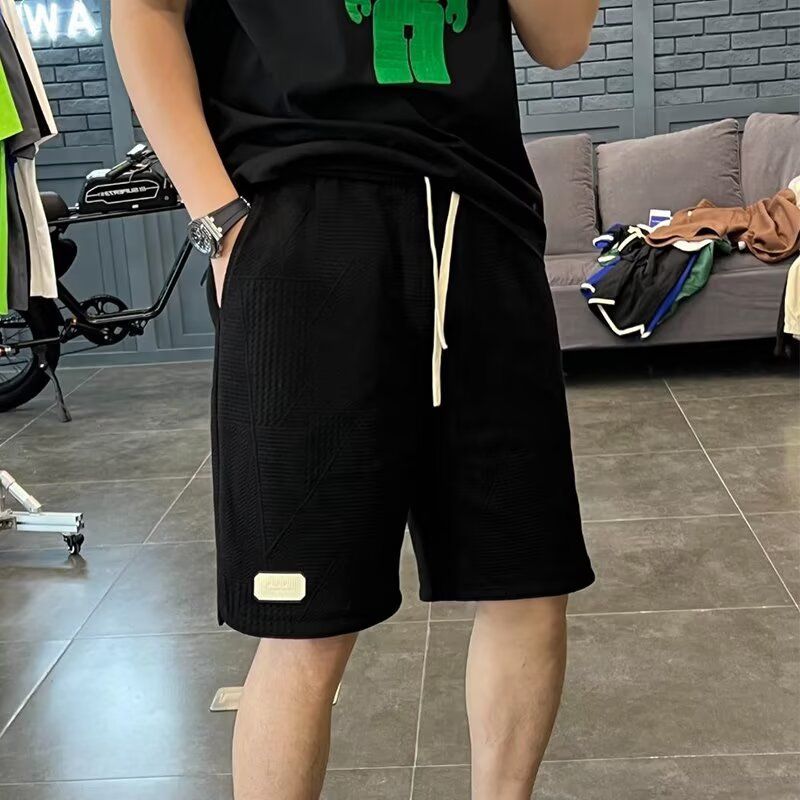 Men's Casual Summer Jacquard Shorts Loose Fit Mid Waist Drawstring Trendy Brand Stylish Sophisticated Five Point Beach Shorts_viptrois.com