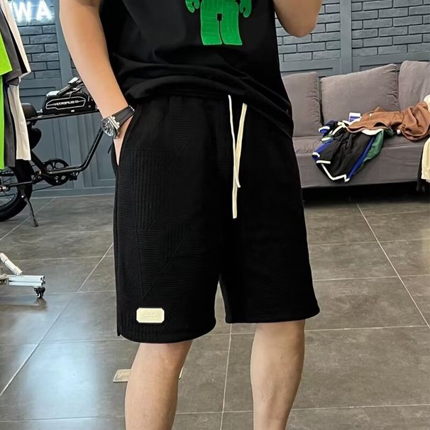 Men's Casual Summer Jacquard Shorts Loose Fit Mid Waist Drawstring Trendy Brand Stylish Sophisticated Five Point Beach Shorts_viptrois.com
