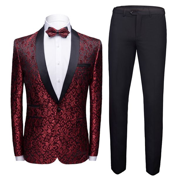 Men's Foreign Trade Large Size Men's Floral Suit Pants Suit Slim Wedding Groom Dress Banquet Stage Outfit Men_viptrois.com