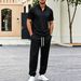 Men's Clothing Men's Casual Two-Piece Set Summer Breathable Jogger Pants And Half Zip Stand Collar Short Sleeved Top Vertical Ribbed Design_viptrois.com
