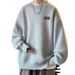 New round neck sweater for men in winter, with added velvet and thick pullover, loose base, knitted sweater jacket_viptrois.com