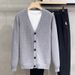 Men’s & Women’s V-Neck Knit Cardigan | Unisex Lightweight Sweater For Spring & Fall (M-3XL, Black/Green/Gray/Beige)_viptrois.com