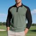 Autumn Men's Loose Color Matching Leisure Golf Lapel Buttoned Long Sleeved Polo Shirt_viptrois.com