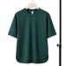 Men's Clothing Simple Casual Waffle Five Point Sleeve T Shirt Solid Color Loose Fashion Round Neck Top_viptrois.com