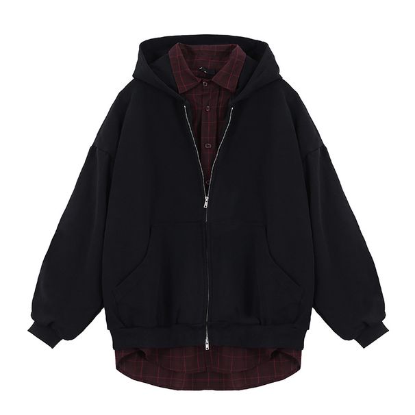 Fau’x Two-tone Solid Color Zippered Hoodie Sweatshirt_viptrois.com