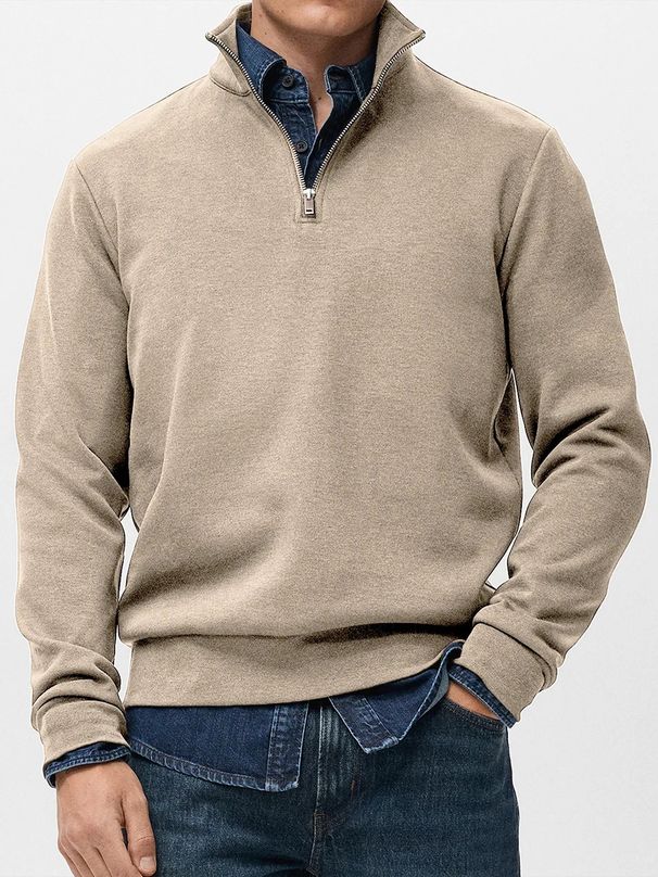 "Men's Half-Zip Stand Collar Sweatshirt – Versatile Casual Pullover, Long Sleeve Crewneck With Stylish Contrast Trim (S-5XL)"_viptrois.com