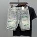 Brand Personalized Green Letter Embroidered Cowboy Shorts For Men In 2024 Summer, Thin Style, Trendy And Handsome, Slim_viptrois.com