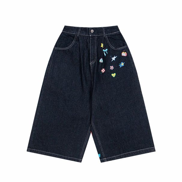 2025 High Street Style Niche Fun Printed Unisex Casual Denim Mid-Length Shorts_viptrois.com