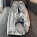 Men’s Clothing Large Size Washed Letter Print Straight Jeans New Style Niche Loose Design Drape Casual Trousers_viptrois.com