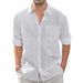 Men's Clothing Foreign Trade Cotton And Linen Shirt Thin Lapel Tie Pocket Linen Long Sleeved Shirt Men_viptrois.com