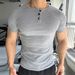 Men's Slim Fit T-Shirt Henley Collar Short Sleeve Fitness Running Training Base Layer Sportswear_viptrois.com