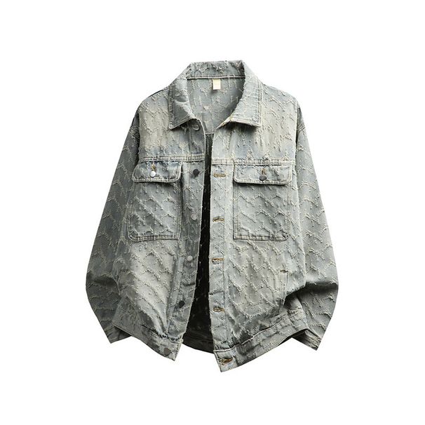 ACU Vintage Washed Denim Jacket – Distressed American Retro Workwear Coat With Hand-Ripped Details, Oversized Streetwear Spring/Fall Jacket_viptrois.com