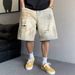Men's Summer Casual Retro Distressed Ripped Denim Shorts Straight Leg Loose Fit Trendy Five Point Pants_viptrois.com