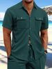 Men's Clothing Summer Men's Waffle Short Sleeved Casual Solid Color Lapel Button Pocket Versatile Shirt_viptrois.com
