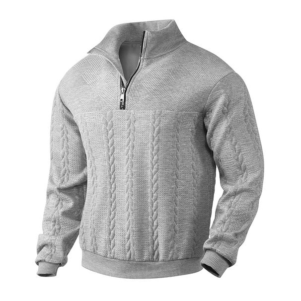 Textured Jacquard Half-Zip Sweatshirt – Modern Relaxed Fit Pullover With Stand Collar & Breathable Polyester Blend (S-XXXL)_viptrois.com