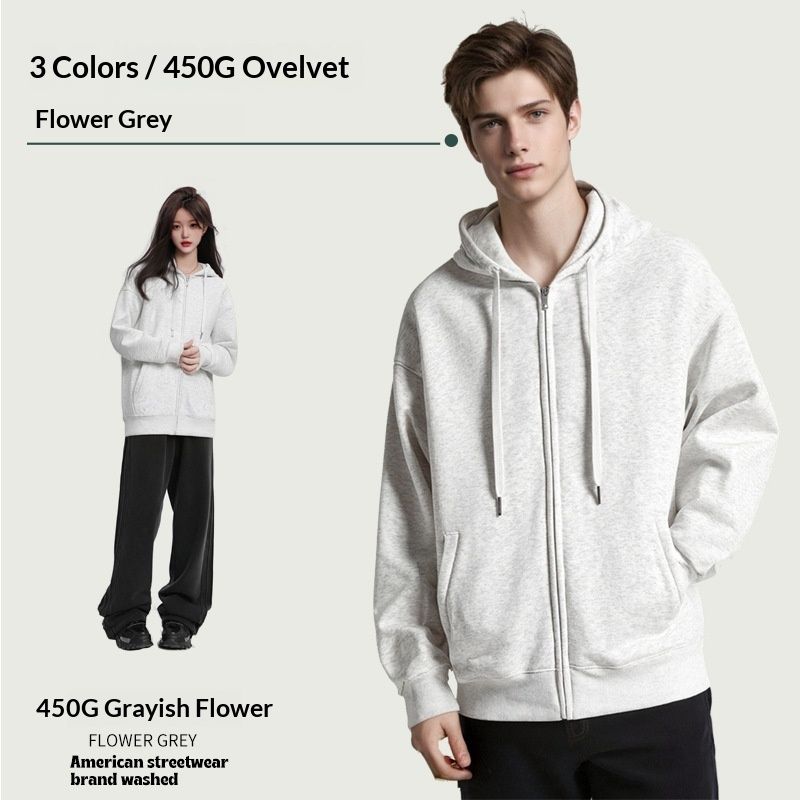 Loom Cross-Border Autumn Winter 450G Heavyweight Fleece Thick Loose Hooded Sweatshirt Trendy Brand High-End Feel Men's Solid_viptrois.com