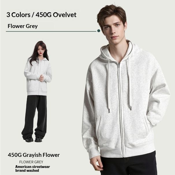 Loom Cross-Border Autumn Winter 450G Heavyweight Fleece Thick Loose Hooded Sweatshirt Trendy Brand High-End Feel Men's Solid_viptrois.com