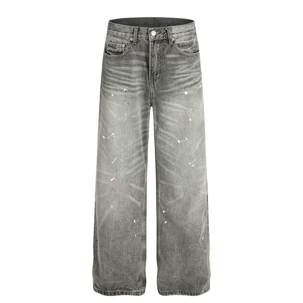 Paint Splatter Vintage Denim Straight Long Punk Ink Splash Crease Washe Graient Street Style Wie Leg Pants Men's_viptrois.com