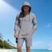 Men's Spring/Summer Thin Linen Suit Casual Loose Fit Breathable Long Sleeve Henley Hooded Shorts Set_viptrois.com