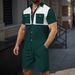 Men's New Chest Double Pocket Buttoned Color Matching Short Sleeved Cardigan Shirt Shorts Casual Suit_viptrois.com