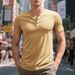 Summer New American Style Casual Men's Slim Fit Muscle Bamboo Henley Short Sleeve T-Shirt_viptrois.com