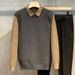 Autumn Winter British Style Patchwork Shirt Collar Two-Piece Knitted Men's Slim Fit Casual Sweater Retro Korean_viptrois.com